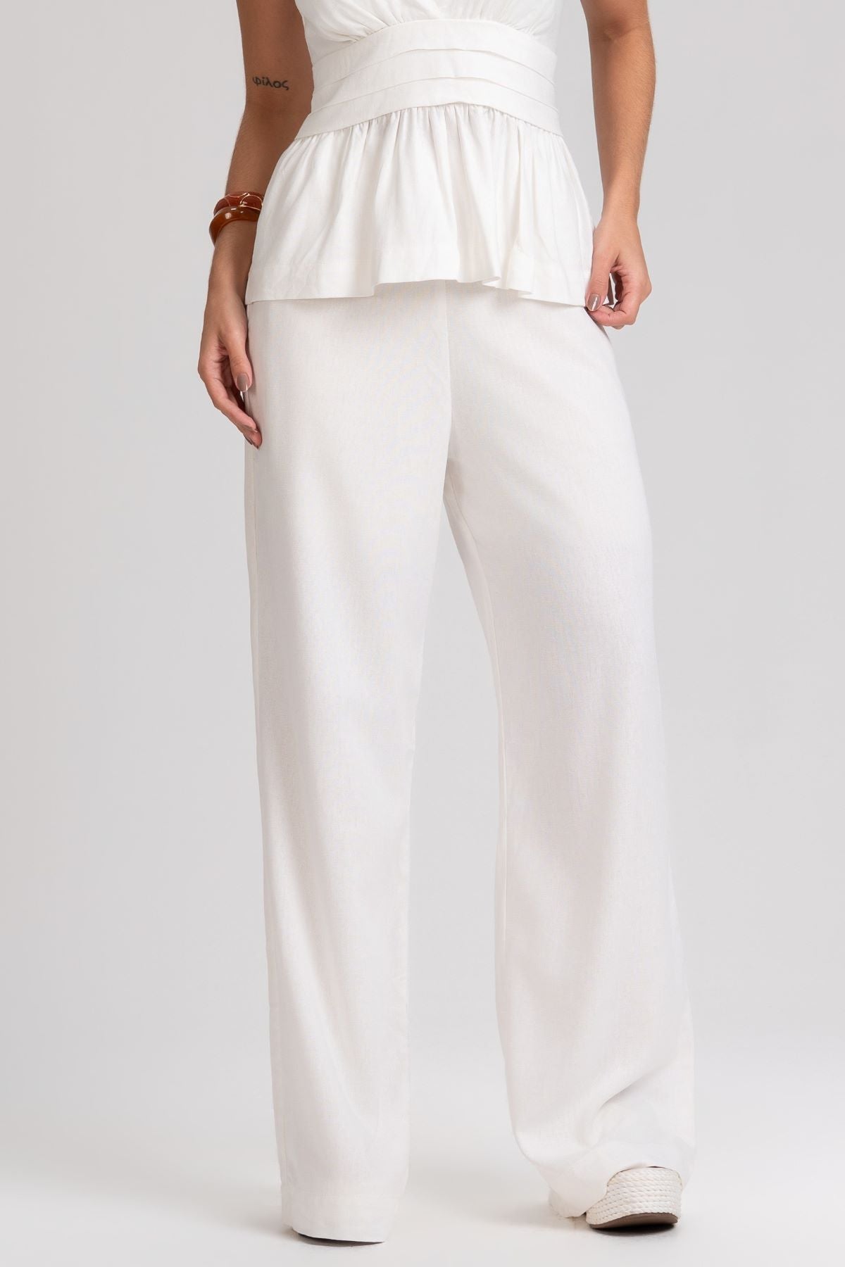 Calça Pantalona Frysaide Off White Cintura Alta