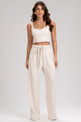 Calça Pantalona Frysaide Off White Linho Elástico