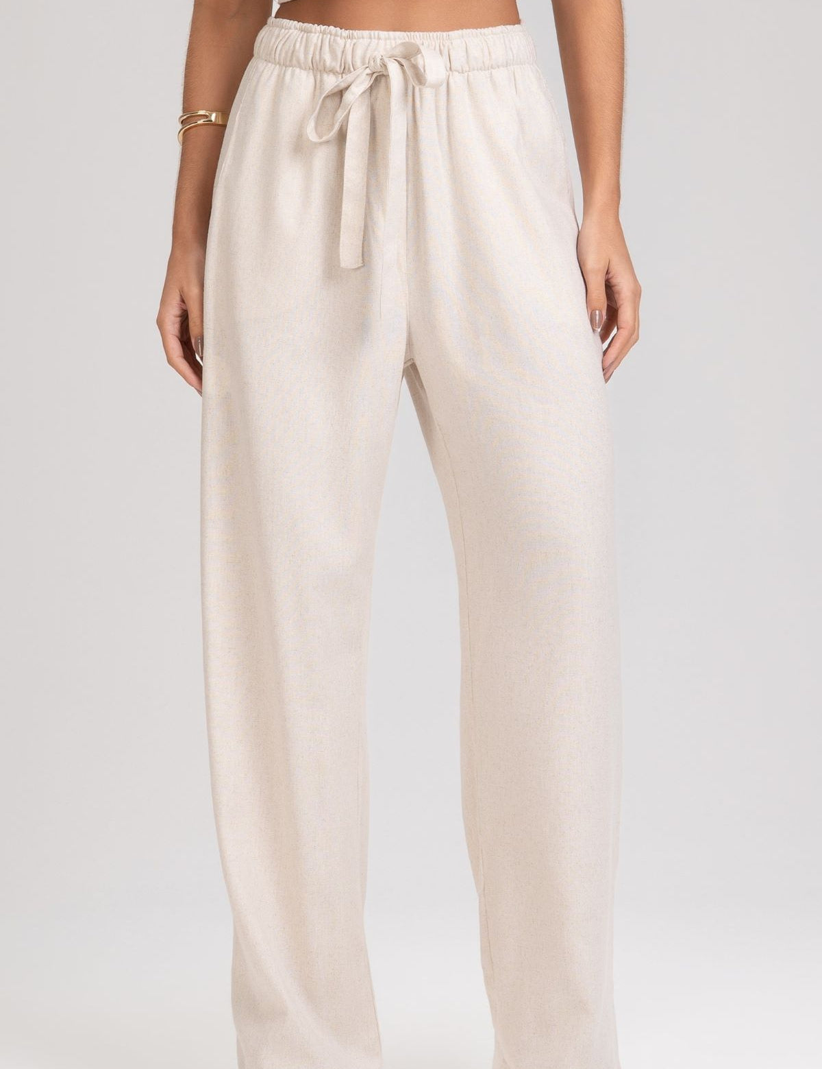 Calça Pantalona Frysaide Off White Linho Elástico