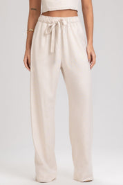 Calça Pantalona Frysaide Off White Linho Elástico