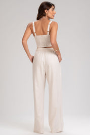 Calça Pantalona Frysaide Off White Linho Elástico