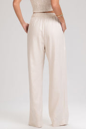 Calça Pantalona Frysaide Off White Linho Elástico