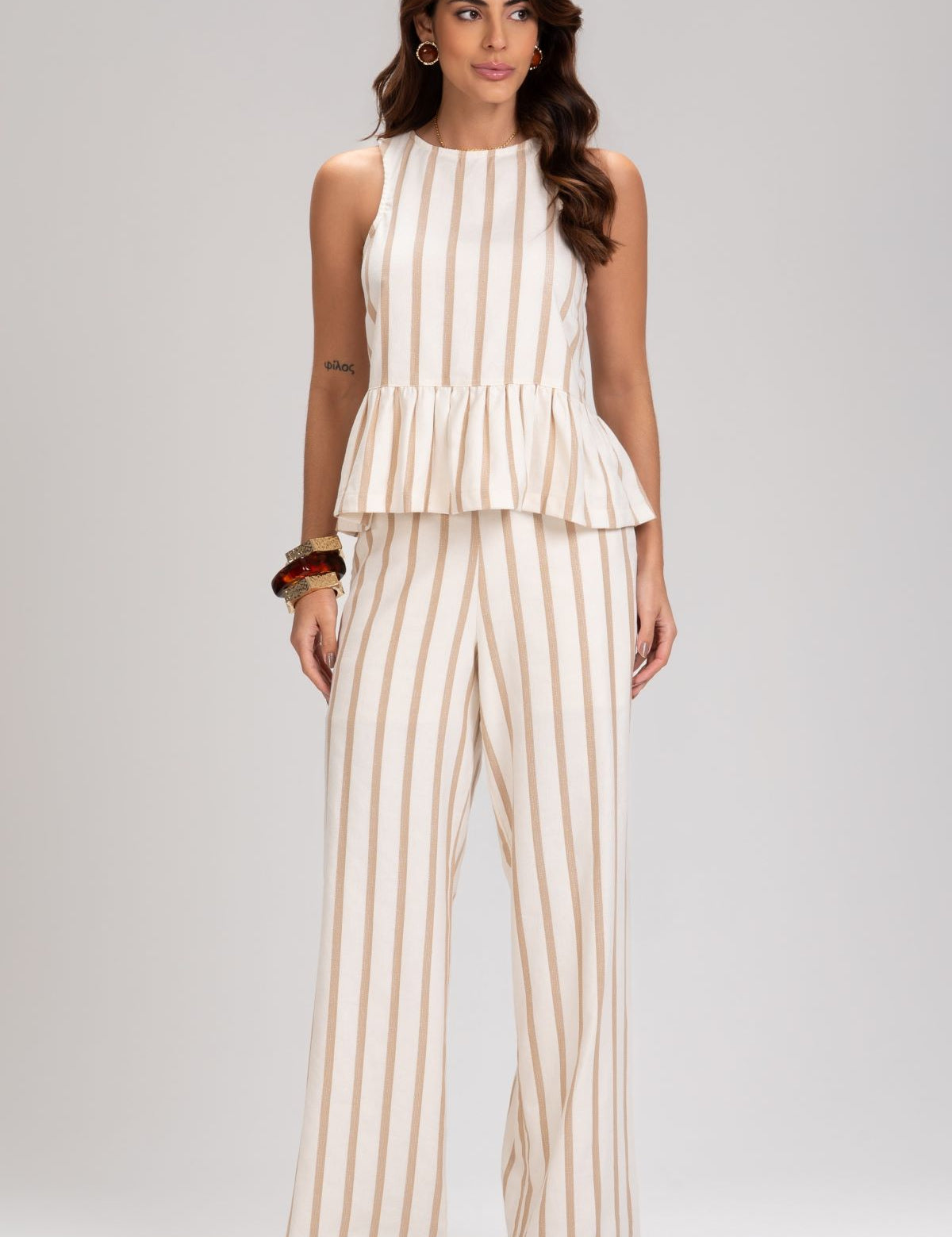 Calça Pantalona Frysaide Off White Listrada Metalizada