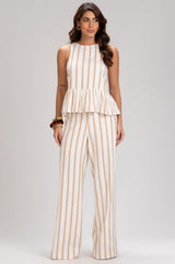 Calça Pantalona Frysaide Off White Listrada Metalizada