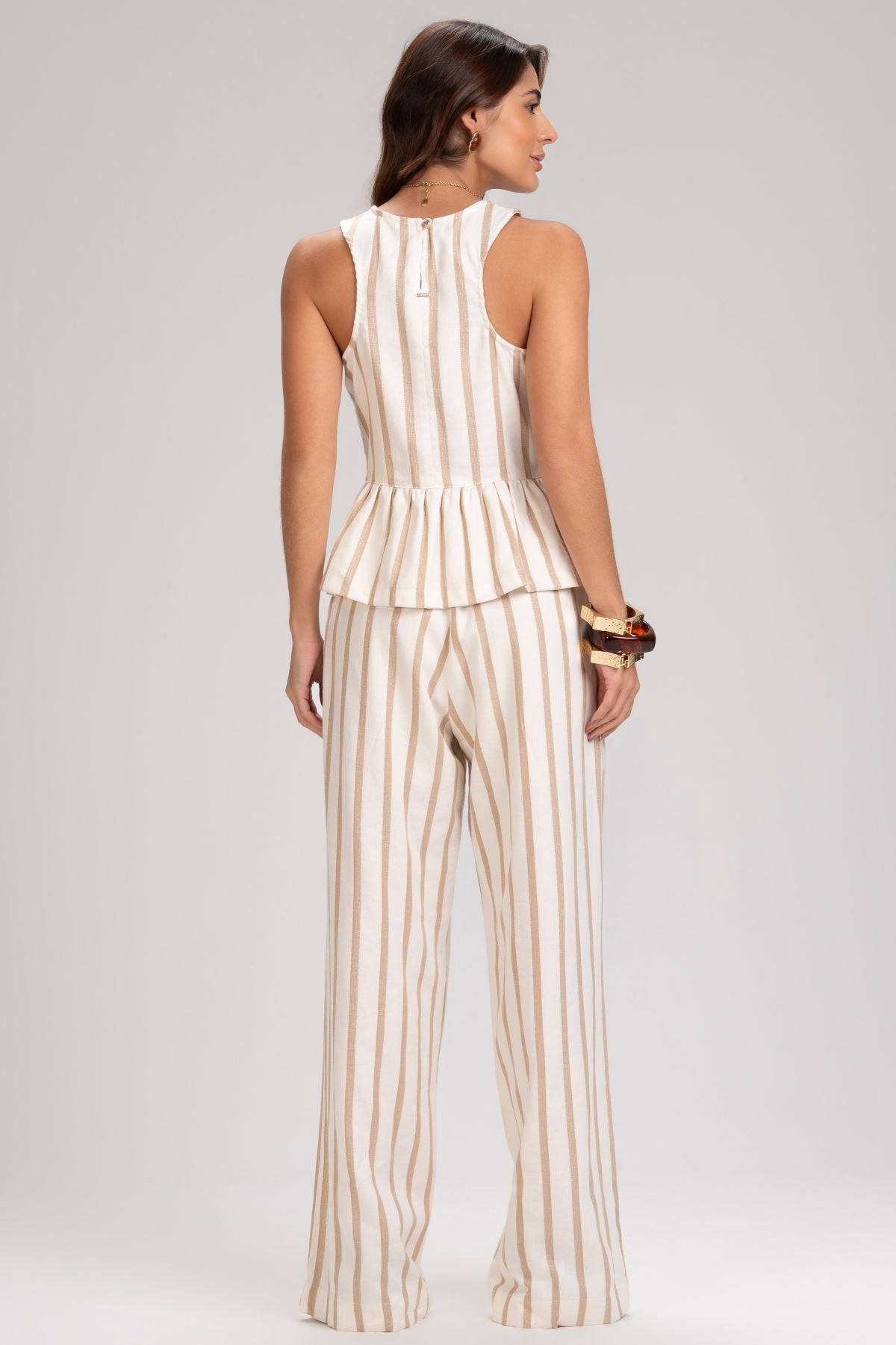 Calça Pantalona Frysaide Off White Listrada Metalizada
