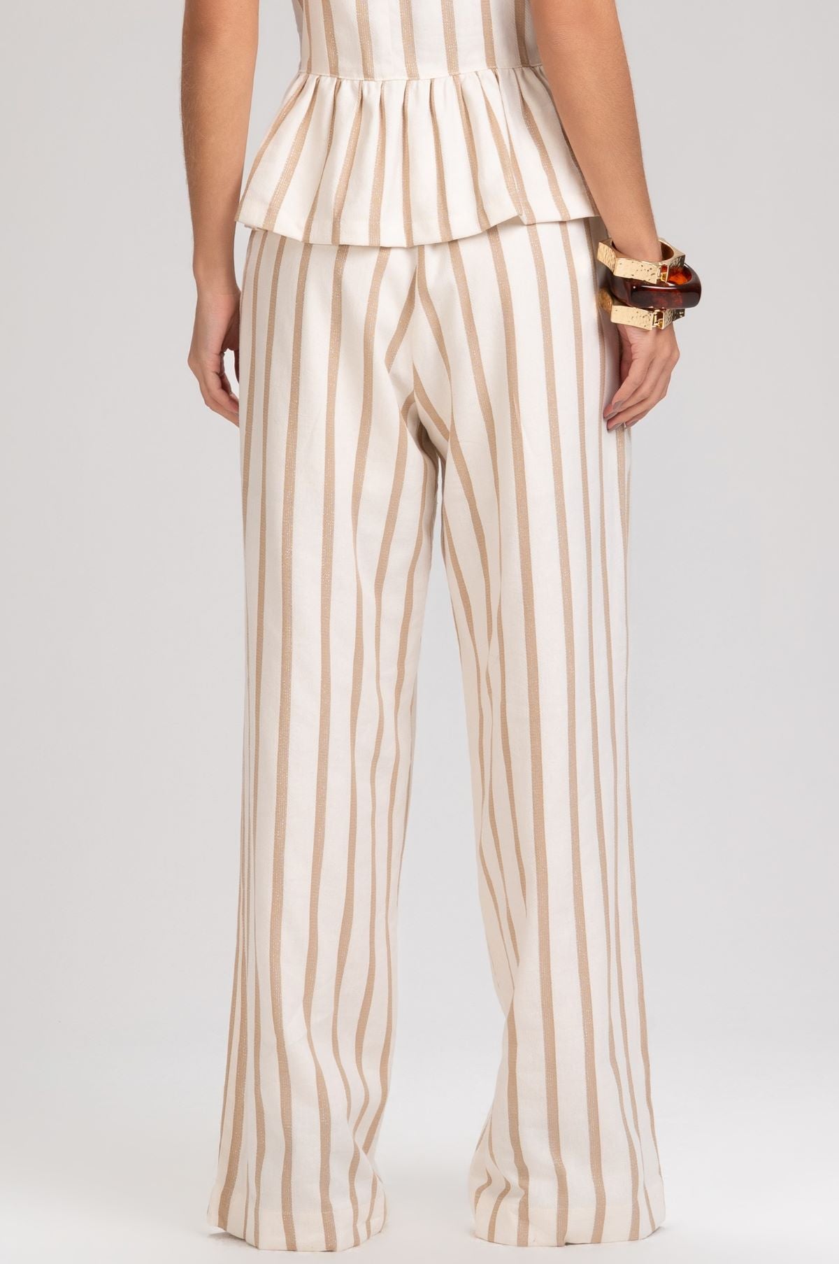 Calça Pantalona Frysaide Off White Listrada Metalizada