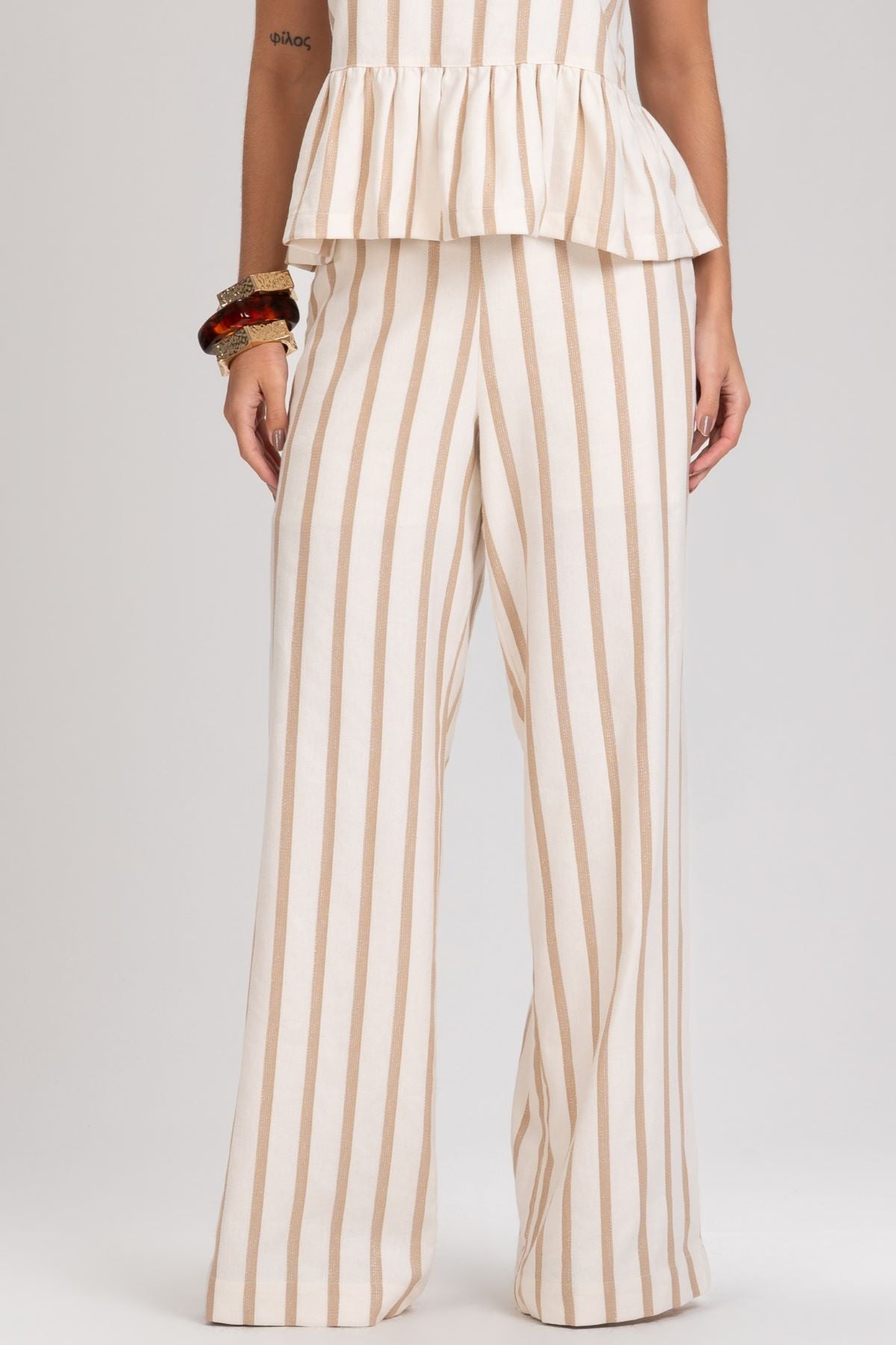 Calça Pantalona Frysaide Off White Listrada Metalizada