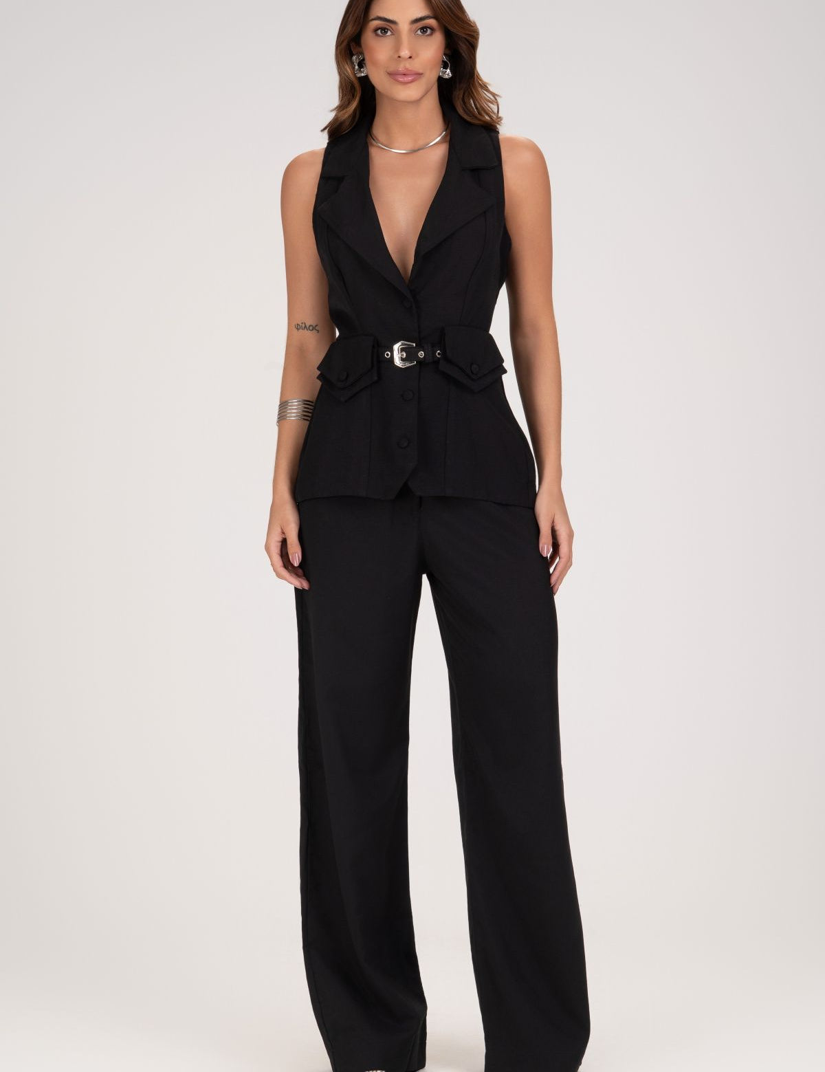 Calça Pantalona Frysaide Preta Alfaiataria