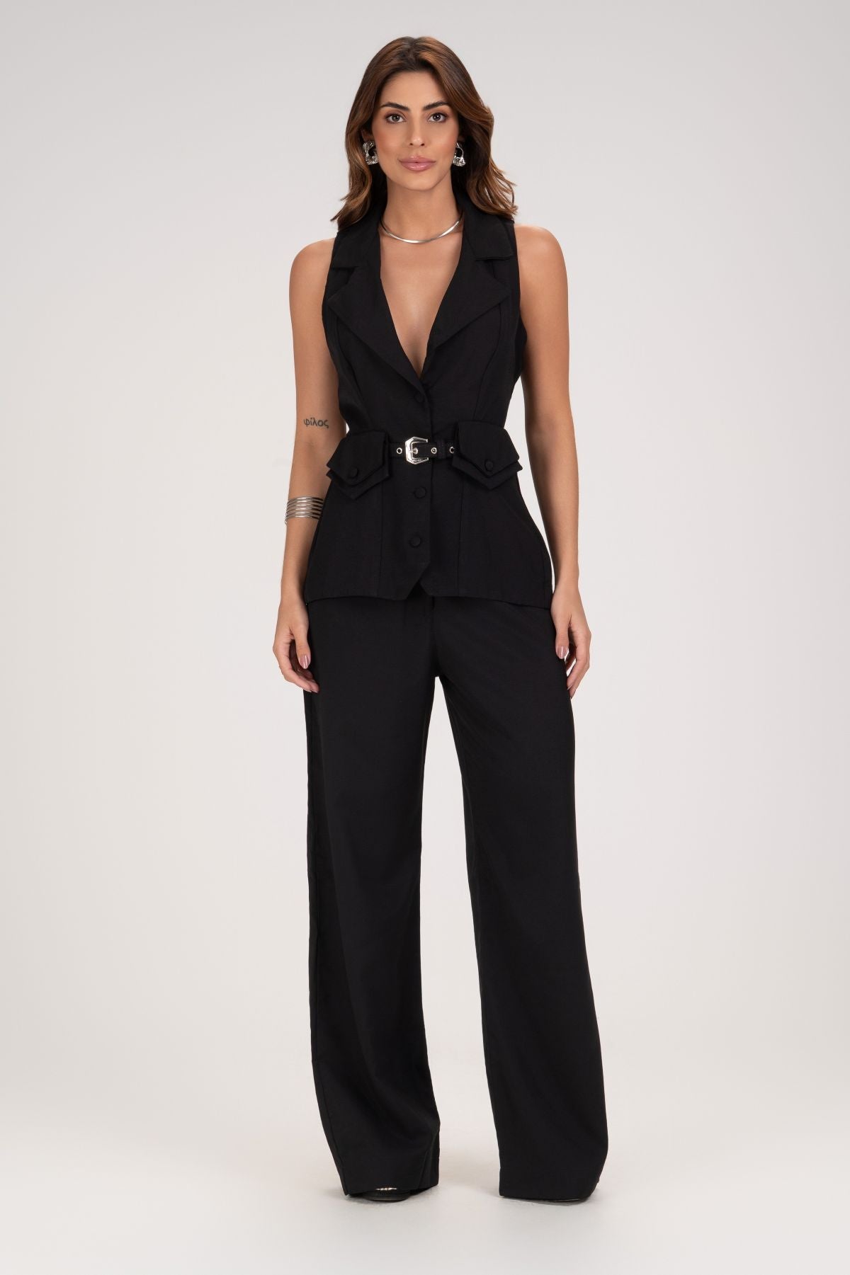 Calça Pantalona Frysaide Preta Alfaiataria