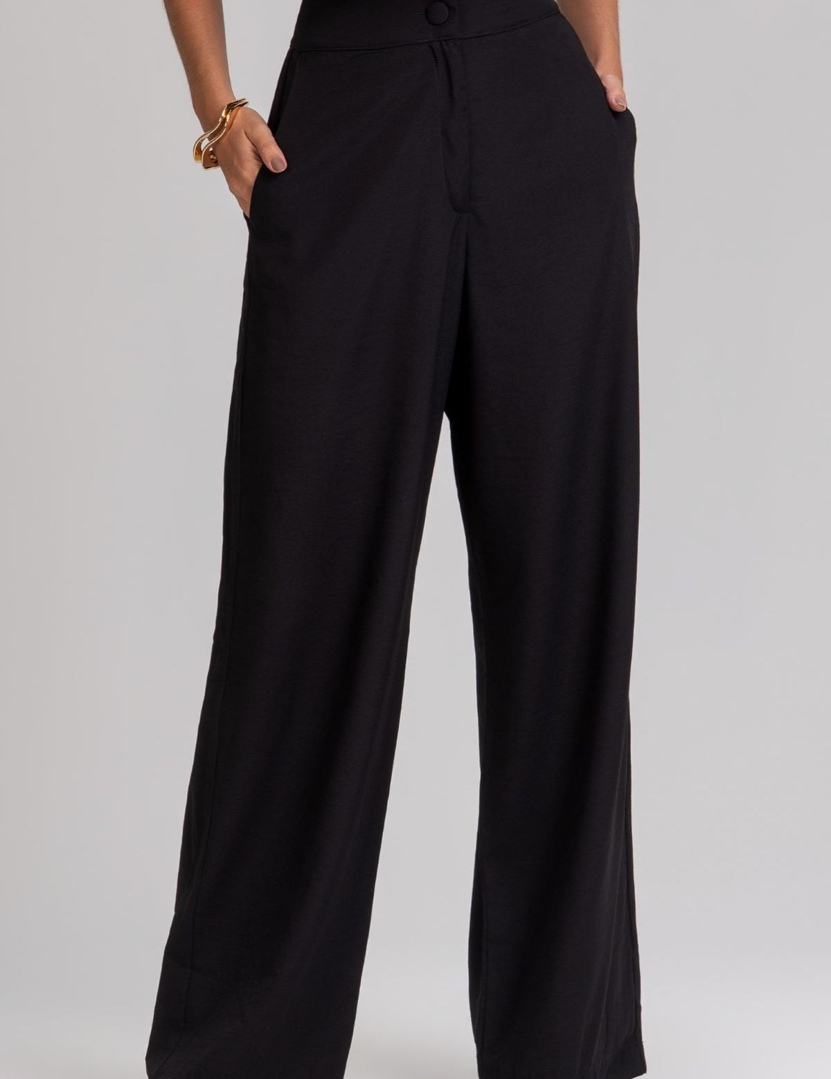 Calça Pantalona Frysaide Preta Alfaiataria Cintura Alta