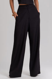 Calça Pantalona Frysaide Preta Alfaiataria Cintura Alta
