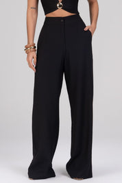Calça Pantalona Frysaide Preta Alfaiataria Cintura Alta
