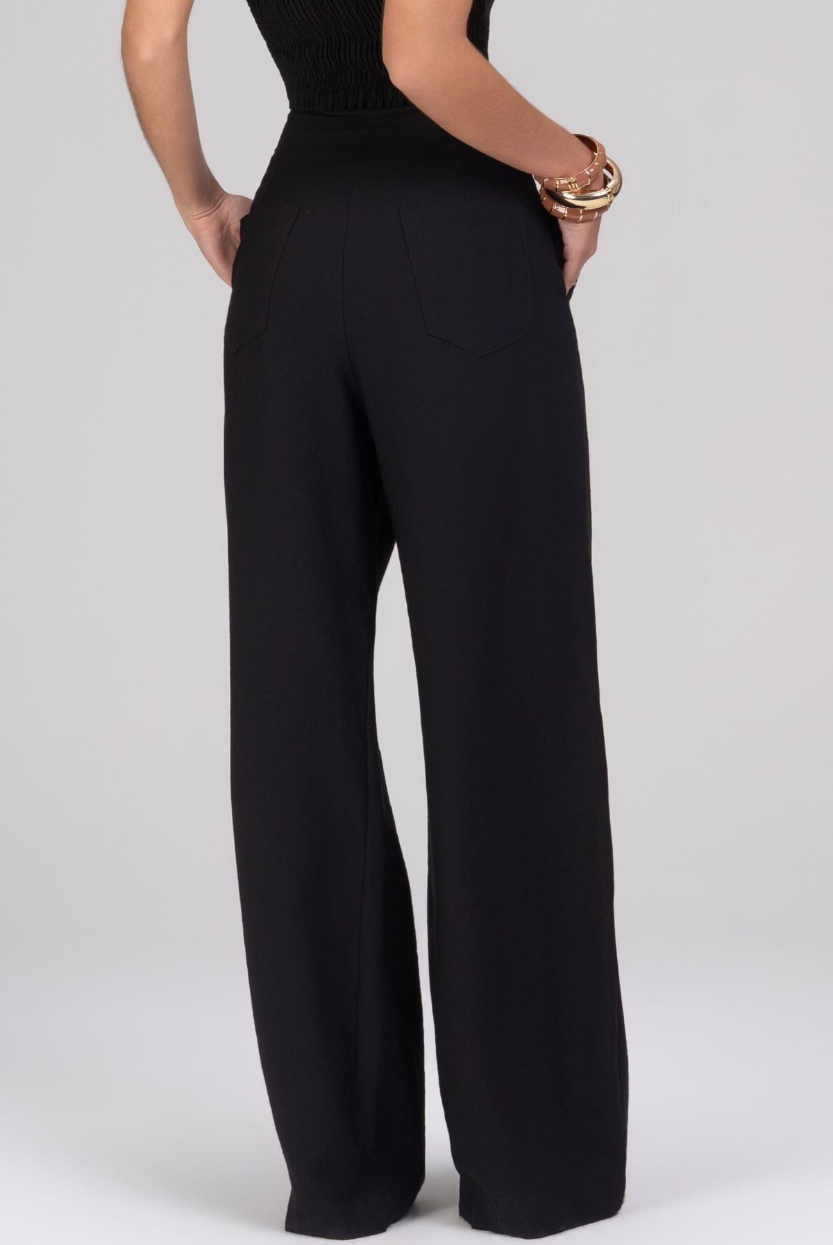 Calça Pantalona Frysaide Preta Alfaiataria Cintura Alta