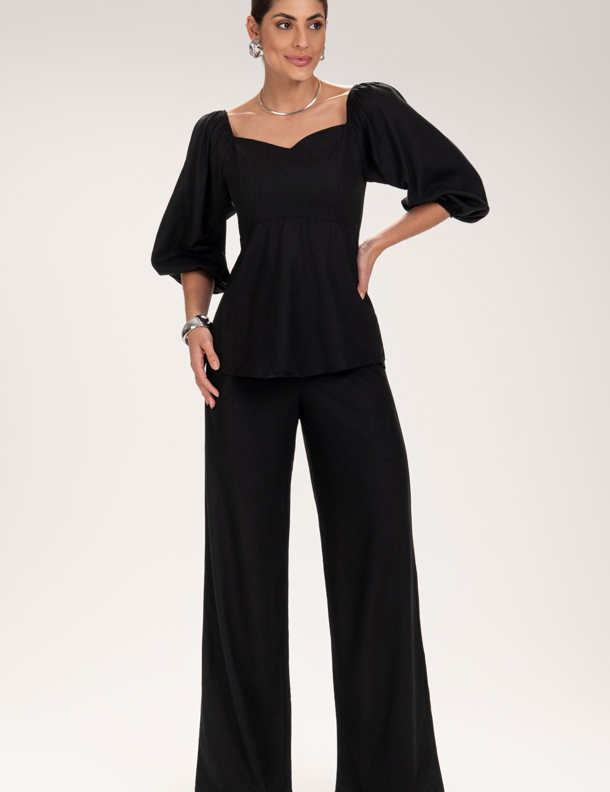 Calça Pantalona Frysaide Preta Cintura Média