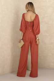 Calça Pantalona Frysaide Terracota De Linho