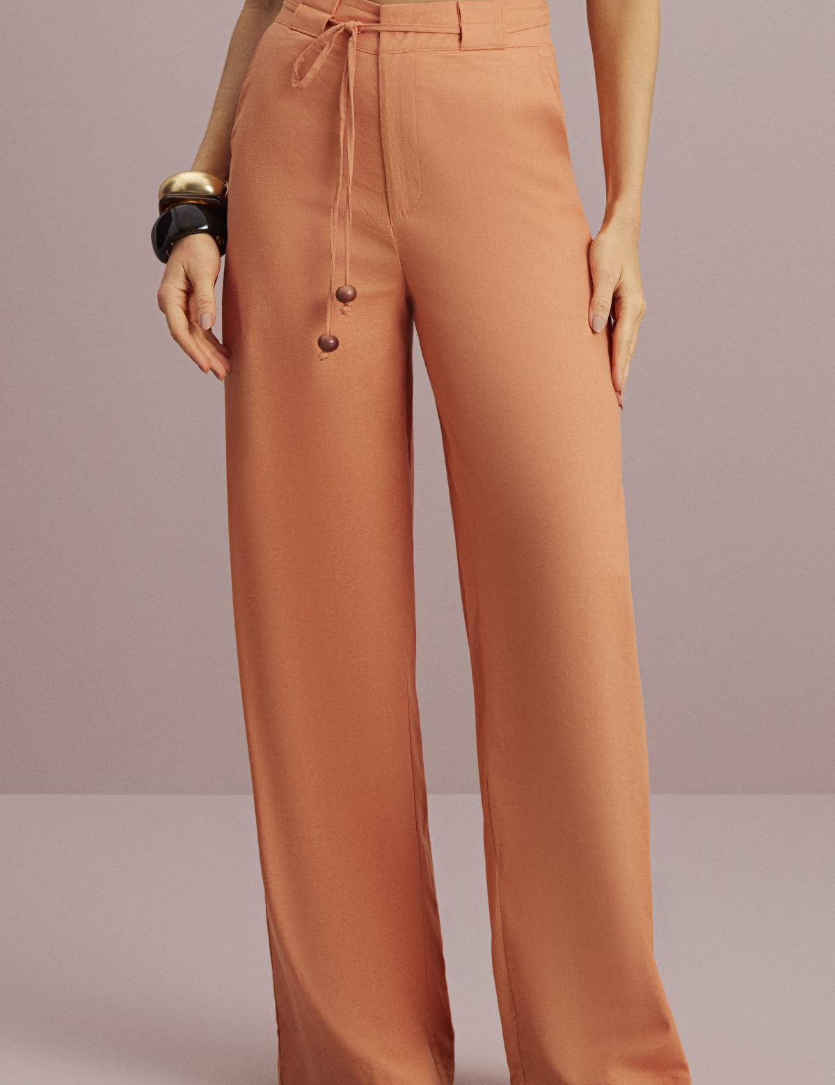 Calça Pantalona Meia Loka Terracota Cinto Faixa