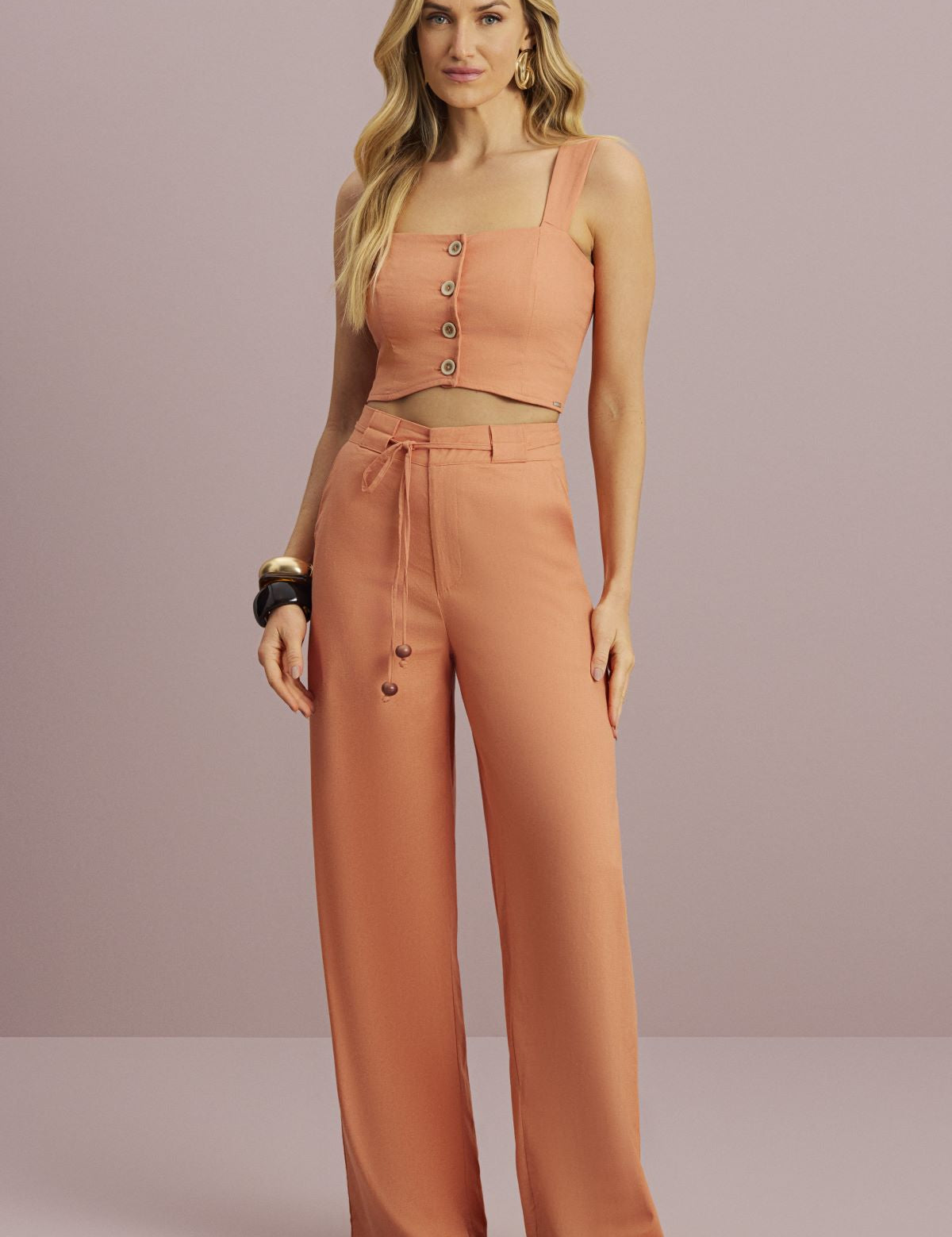 Calça Pantalona Meia Loka Terracota Cinto Faixa
