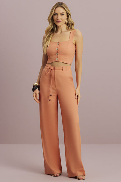 Calça Pantalona Meia Loka Terracota Cinto Faixa