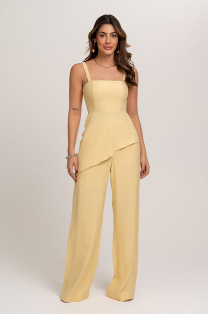  Calça Pantalona Monique De Alfaiataria Amarela Frysaide 