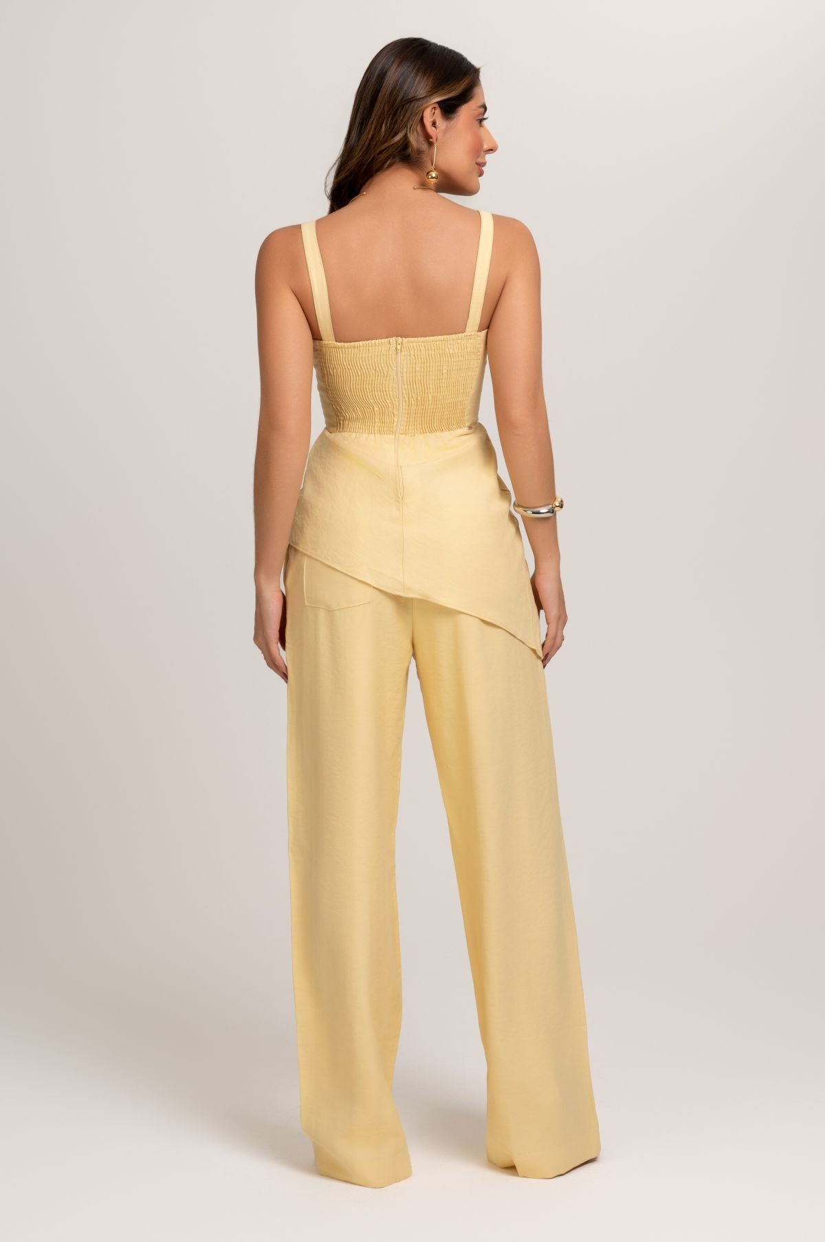  Calça Pantalona Monique De Alfaiataria Amarela Frysaide 