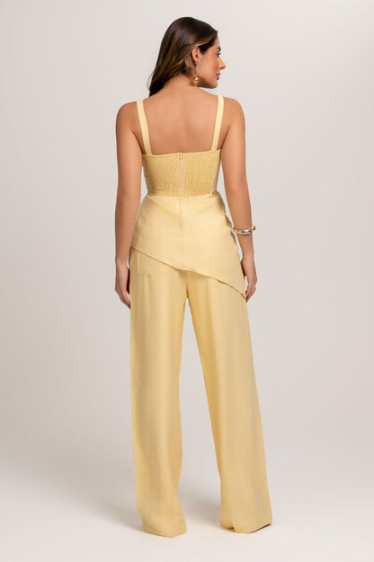  Calça Pantalona Monique De Alfaiataria Amarela Frysaide 