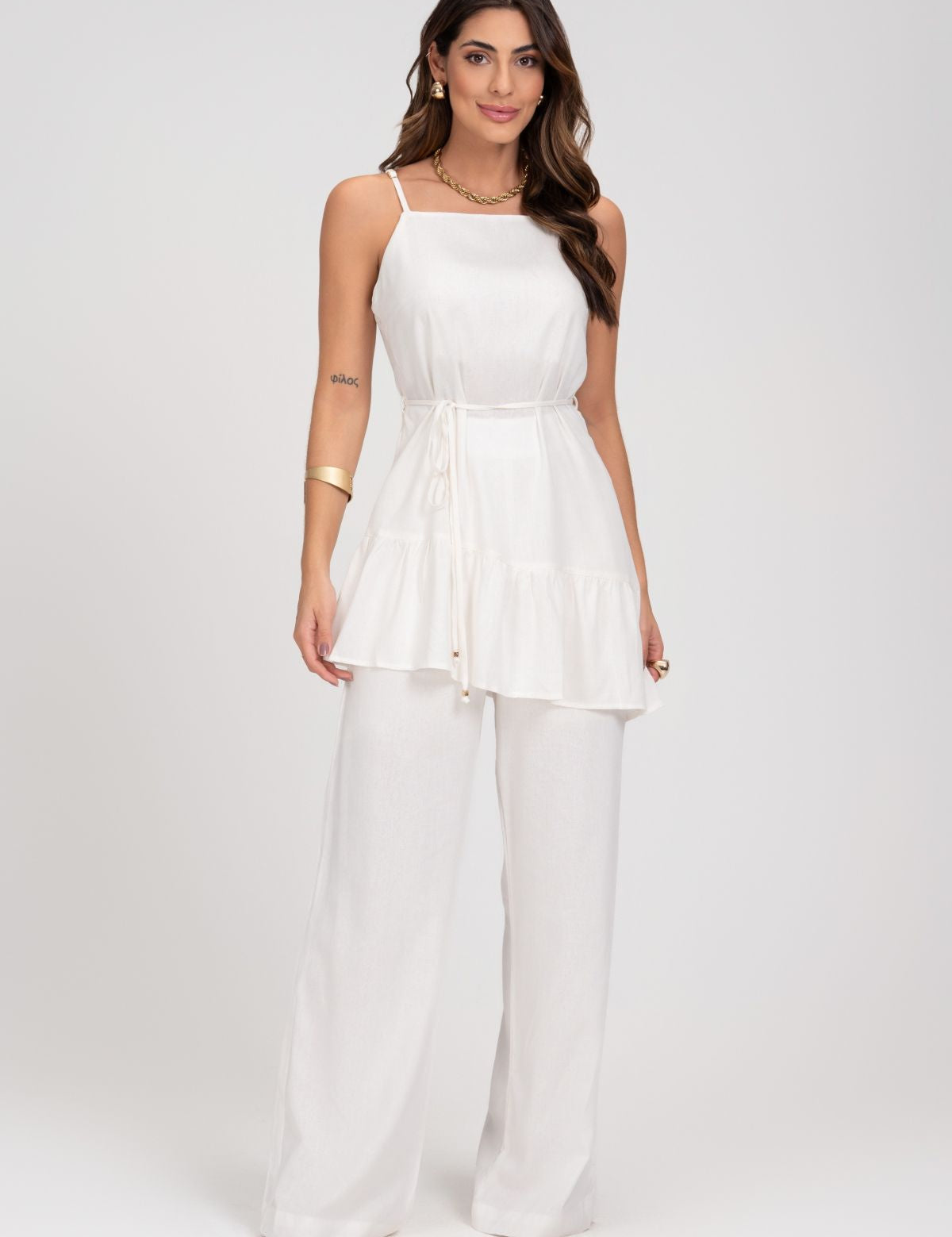 Calça Pantalona Off White Linho Frysaide