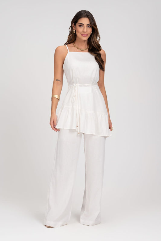 Calça Pantalona Off White Linho Frysaide