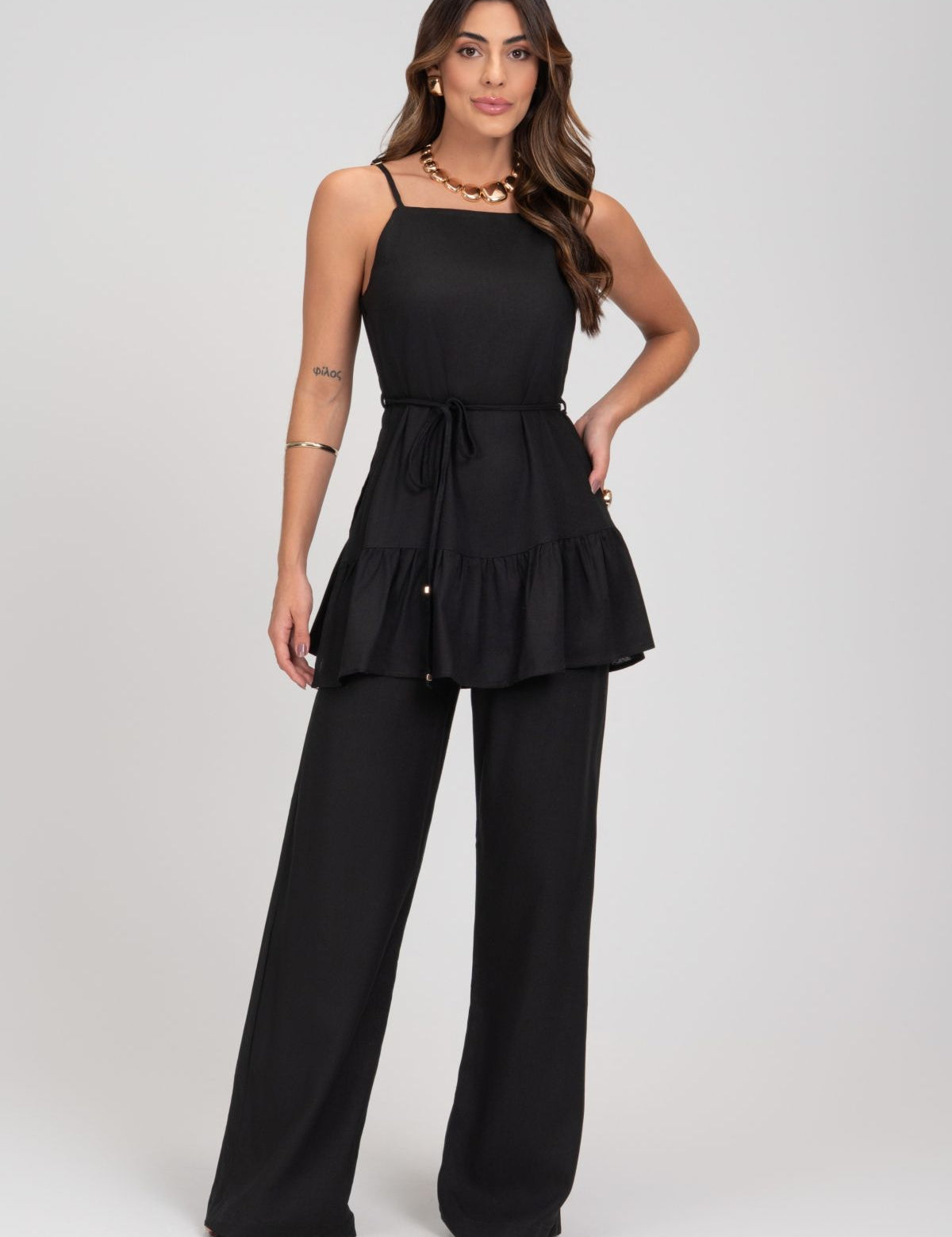 Calça Pantalona Preta Linho Frysaide