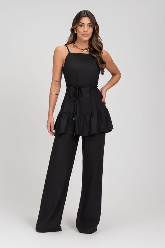 Calça Pantalona Preta Linho Frysaide