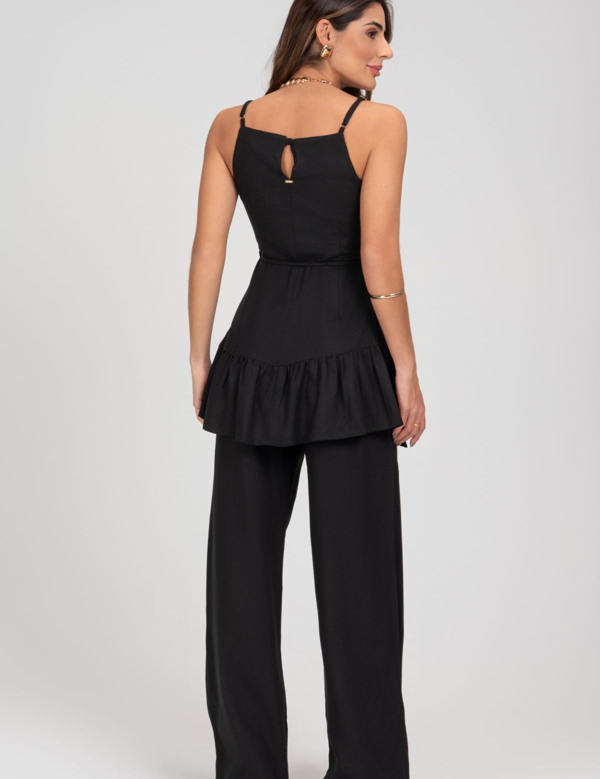 Calça Pantalona Preta Linho Frysaide