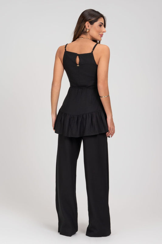 Calça Pantalona Preta Linho Frysaide