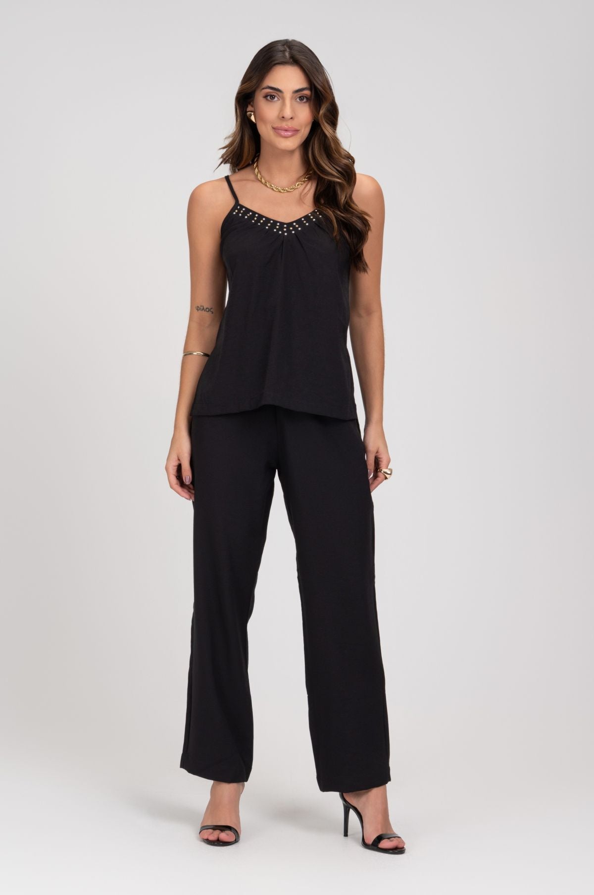 Calça Reta De Alfaiataria Preta Frysaide