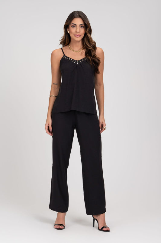 Calça Reta De Alfaiataria Preta Frysaide