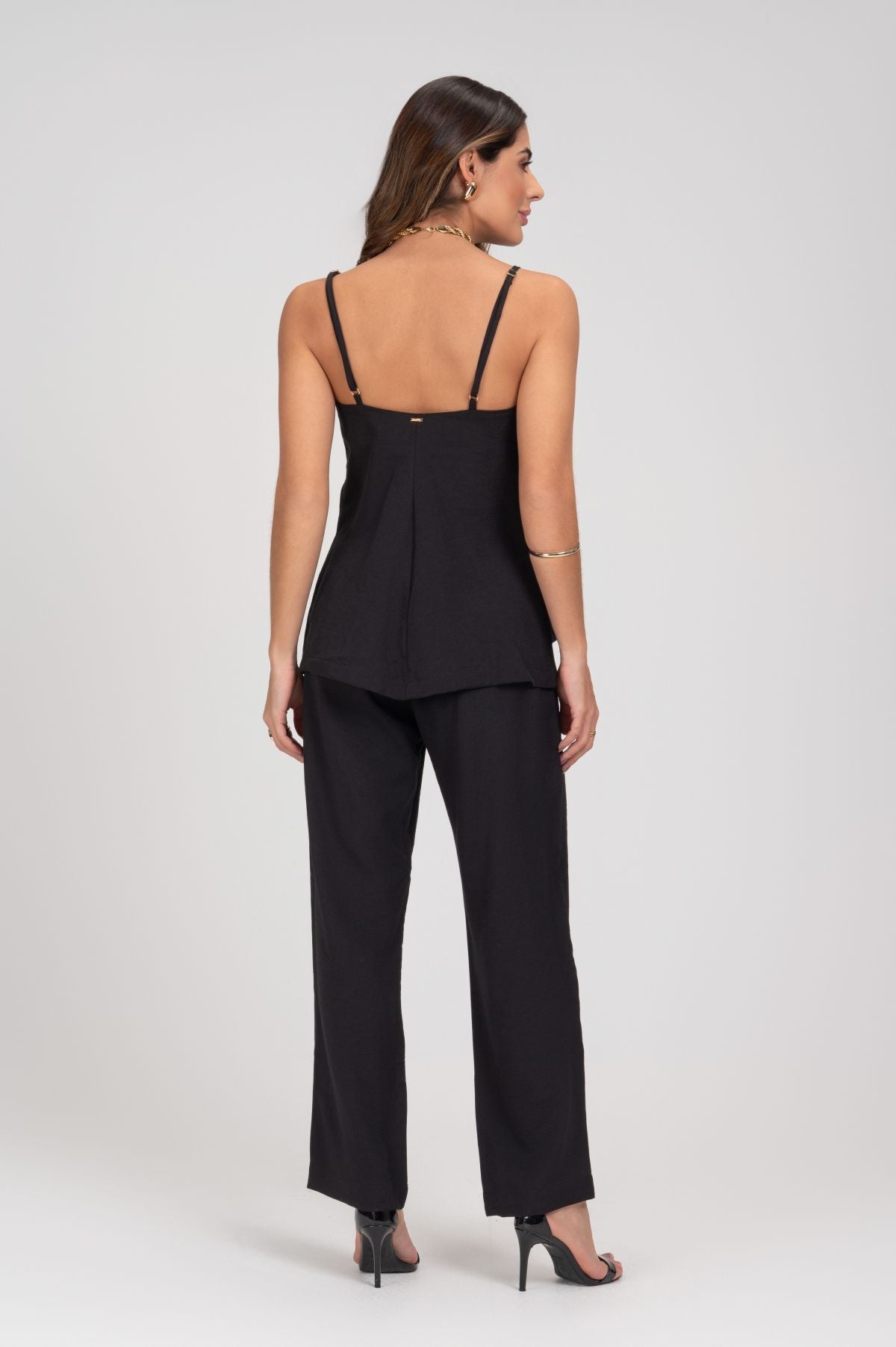 Calça Reta De Alfaiataria Preta Frysaide