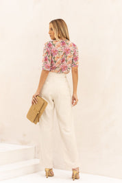 Calça Reta De Linho Zoe Natural Bege Frysaide