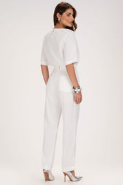 Calça Reta Frysaide Off White Linho Cintura Alta