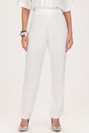 Calça Reta Frysaide Off White Linho Cintura Alta