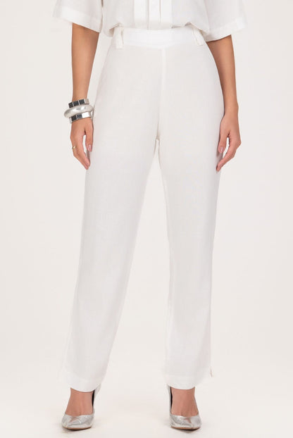 Calça Reta Frysaide Off White Linho Cintura Alta