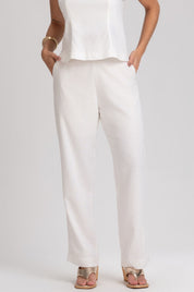 Calça Reta Frysaide Off White Linho Cintura Alta