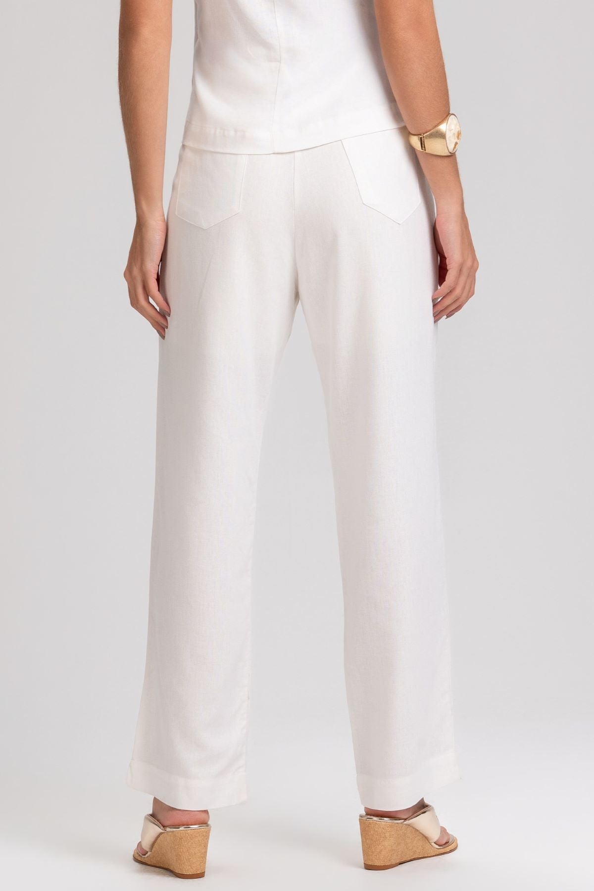 Calça Reta Frysaide Off White Linho Cintura Alta
