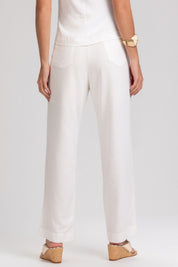 Calça Reta Frysaide Off White Linho Cintura Alta