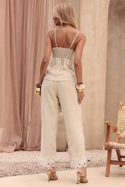 Calça Reta Frysaide Off White Renda Guipir