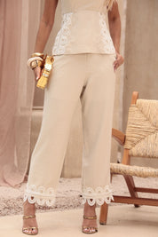 Calça Reta Frysaide Off White Renda Guipir