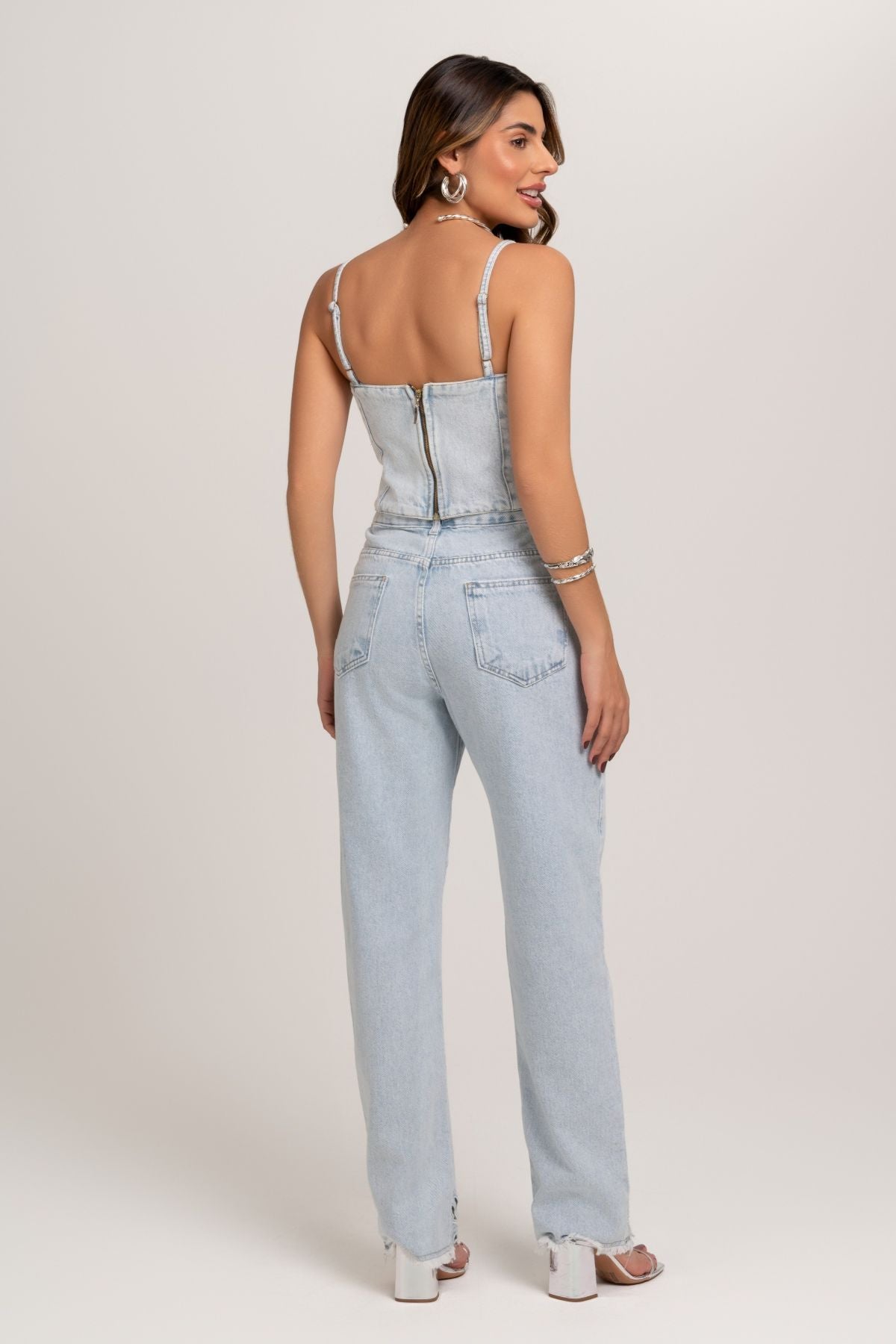  Calça Reta Jeans Bordado Frysaide 