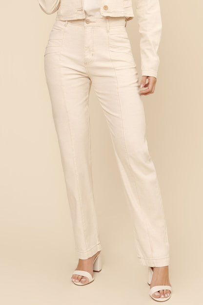 Calça Reta Lottus Off White Linho Cintura Alta