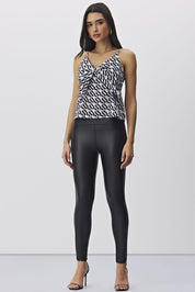 Calça Skinny Meia Loka Preta Cirrê Cintura Alta