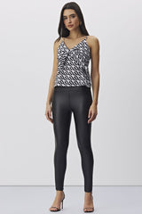 Calça Skinny Meia Loka Preta Cirrê Cintura Alta