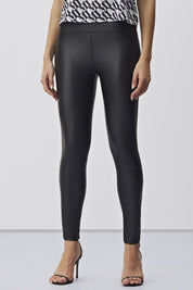 Calça Skinny Meia Loka Preta Cirrê Cintura Alta