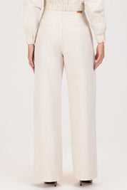 Calça Wide Leg Frysaide Off White Cintura Alta