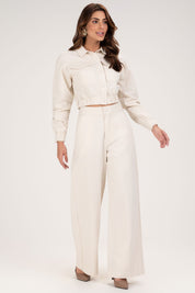 Calça Wide Leg Frysaide Off White Cintura Alta
